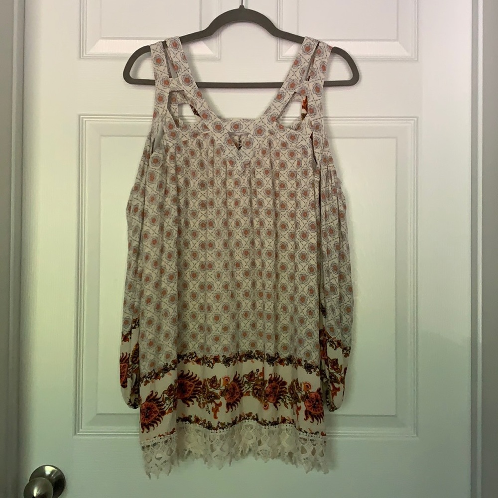 Coco + Jamieson Cold Shoulder Patterned Blouse